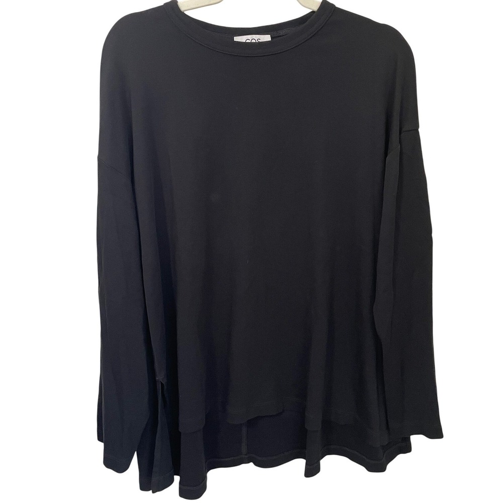 COS Size S Black Cotton Long Sleeve Oversize Shirttail Knit Tee Top